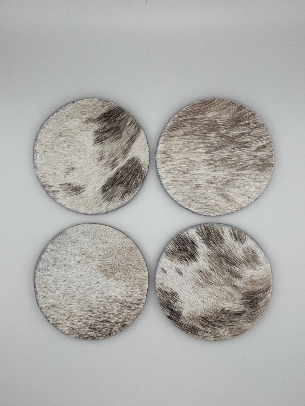Cowhide Round Coasters Set of 4 - Natural Brown & White